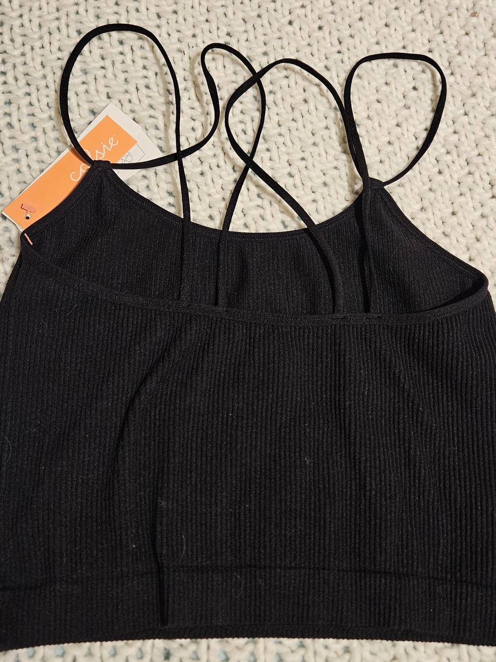 Colsie Black Ribbed Spaghetti-Strap Crop Cami - Picture 4 of 4